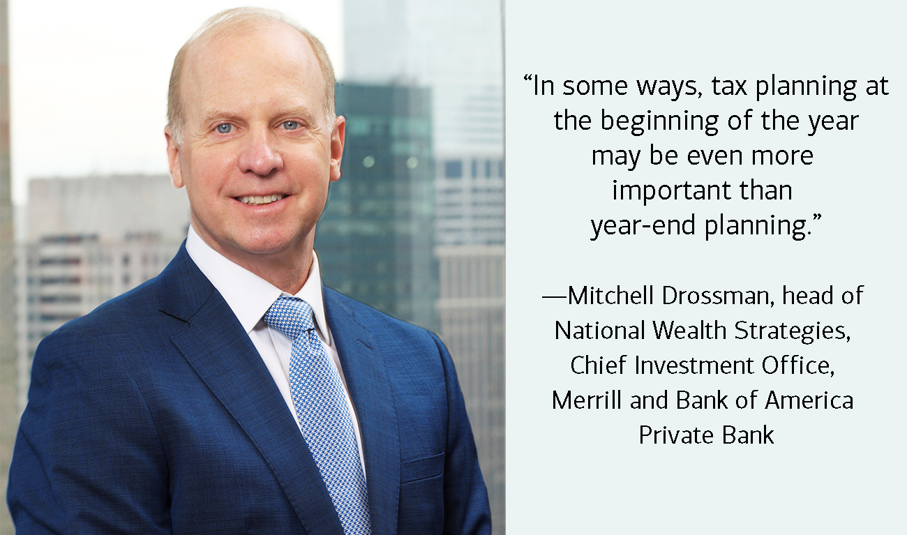 Mitchell Drossman, head of National Wealth Strategies, Chief Investment Office, Merrill and Bank of America Private Bank, next to his quote: “In some ways, tax planning at the beginning of the year may be even more important than year-end planning.”